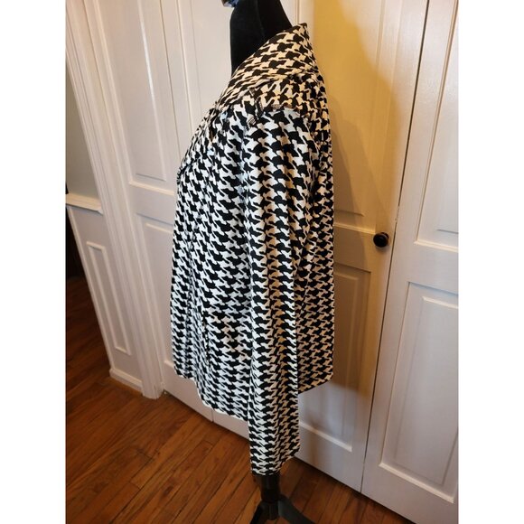 NWT Black/White Houndstooth Knit Zip Up Jacket L Retro Preppy Twee Mod Style - Picture 5 of 6